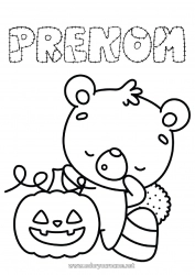 Dessin gratuit Citrouille Ours Mignon Halloween Coloriages faciles Animaux de la forêt