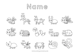 Colouring to customise Animal Bee Wasp Snail Ladybird Ant Insects Dragonfly