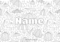 Free coloring Autumn Umbrella Decorated name Complex coloring pages Rain Decorative background