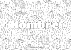 Colorear gratis Otoño Paraguas Nombre decorado Dibujos complejos para colorear Lluvia Fondo decorativo