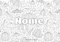Disegno gratuito Autunno Ombrello Nome decorato Colorazioni complesse Pioggia Sfondo decorativo