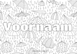 Gratis kleurplaat Herfst Paraplu Gedecoreerde naam Complex Kleurplaten Regen Decoratieve achtergrond