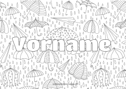 Kostenlose Malvorlage Herbst Regenschirm Dekorierter Name Komplexe Ausmalbilder Regen Dekorativer Hintergrund