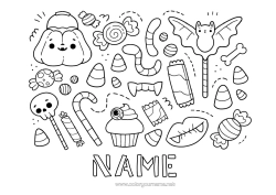 Colouring to customise Sweets Trick Or Treat? Halloween Cute Treats, Sweets Fairy Cake