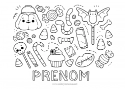 Coloriage gratuit Bonbons Un bonbon ou un sort ? Halloween Kawaii Gourmandises, sucreries Cupcake