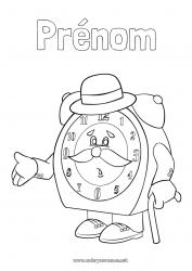 Coloriage à personnaliser Chapeau Rentrée scolaire Réveil Horloge