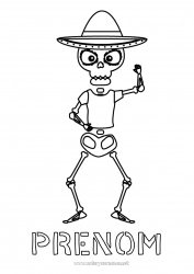 Coloriage gratuit Squelette Día de los Muertos Mexique