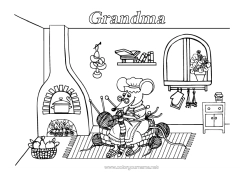 Free coloring Mouse Chimney Forest animals Sewing Knitting Balls of yarn