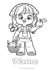 Colouring to customise Girl Basket Fruit Apple Farm Jobs
