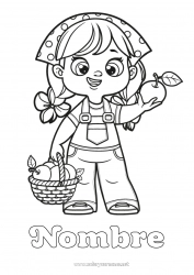 Colorear para personalizar Chica Cesta Frutas Manzana Oficios de la Granja