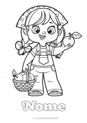 Desenho para personalizar Menina Cesta Frutas Maçã Profissões na fazenda