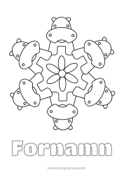 Gratis färgläggning Mandala Hippopotamus Djur Afrikas vilda djur
