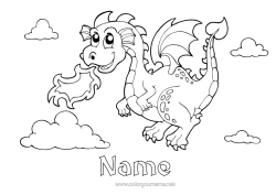 Colouring to customise Dragon Animal Fairy Tale Dragons, Unicorns, And Fantastical Creatures Fire