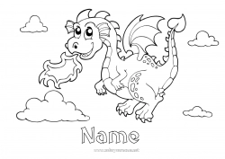 Coloring to customize Dragon Animal Fairy tale Dragons, unicorns and fantastic animals Fire