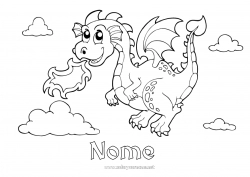 Desenho para personalizar Dragão Animal Conto de Fadas Dragões, unicórnios e animais fantásticos Fogo