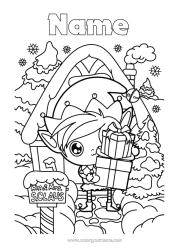 Free colouring Gifts Christmas Elves North Pole