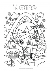 Coloring to customize Gifts Christmas elves North Pole