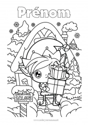 Coloriage à personnaliser Cadeaux Lutins de Noël Pôle nord