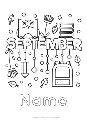 Free colouring Summer Owl, Tawny owl Birds and flying mammals Pencil School bag Back to school Stationery supplies Month of the year