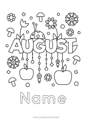 Colouring to customise Summer Ladybird Fruit Insects Apple Month Of The Year