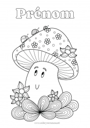 Coloriage gratuit Automne Champignon Coccinelle Insectes