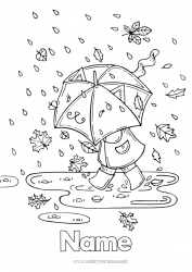 Free coloring Autumn Child Umbrella Rain