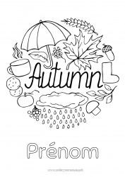 Coloriage gratuit Automne Parapluie Symboles Pluie