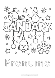 Pagină de colorat personalizată Zăpadă Om de zăpadă Pasăre Fulgi de zăpadă Păsări și mamifere zburătoare Luna anului