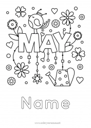 Free drawing Flowers Bird Flying birds and mammals Watering can Months of the year