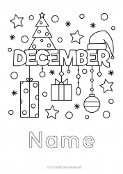 Coloring to customize Gifts Christmas tree Christmas bauble Months of the year