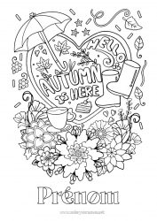 Coloriage gratuit Fleurs Automne Feuilles Parapluie Bottes