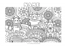 Free coloring Snow Winter Snowflakes Animal Cow Complex coloring pages Zentangle Farm animals Sweater