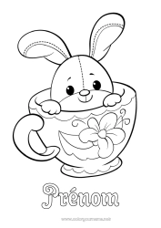 Coloriage gratuit Mignon Fleurs Tasse Lapin Animal Boisson Animaux de la forêt