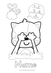 Free drawing Cat Number Mouse Dog and cat Forest animals