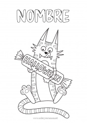 Colorear gratis Caramelos Monstruo Truco o trato Cat Halloween Perros y gatos Inscripción 