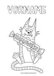 Kostenlose Malvorlage Bonbons Monster Ein Bonbon oder ein Zauber? Katze Halloween Hunde und Katzen Beschriftung 