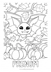 Coloriage gratuit Vampire Chauve-souris Citrouille Halloween Oiseaux et mammifères volants