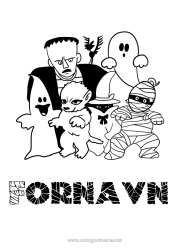 Fargeleggingssiden å tilpasse Vampyr Spøkelse Monster Mumie Heks Ulv Halloween Skogsdyr Frankenstein Vargulv