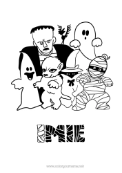 Kolorowanka do personalizacji Wampir Duch Potwór Mumifikacja Czarownica Wilk Halloween Zwierzęta leśne Frankenstein Wilkołak