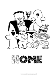 Desenho grátis Vampiro Fantasma Monstro Múmia Bruxa Lobo Halloween Animais da floresta Frankenstein Lobisomem