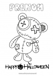 Coloriage gratuit Monstre Ours Halloween Ourson Animaux de la forêt Jeux et jouets Inscription "halloween" Peluche