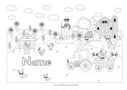 Coloring to customize Horse Hen Bunny Animal Cow Tractor Farm vehicles Farm Farm animals Forest animals Farmer Farm Professions