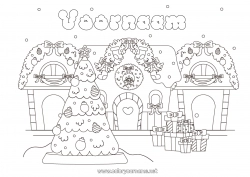 Gratis tekening Sneeuw Cadeaus Kerstboom Kerstversiering Huis