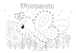 Gratis tegning Blomster Forår Sommerfugl Børneaktiviteter Dyr Forbindelsespunkter Insekter Tal at forbinde