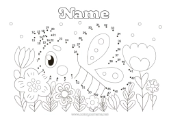 Free colouring Flowers Spring Butterfly Children's activities Animal Connecting points Insects Connect the Numbers