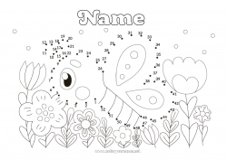 Coloring to customize Flowers Spring Butterfly Children's activities Connect the dots Insects