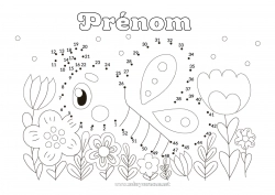 Coloriage gratuit Fleurs Printemps Papillon Activités enfants Animal Points à relier Insectes Nombres à Relier