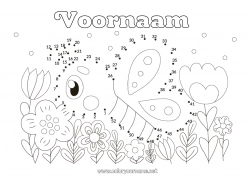 Gratis kleurplaat Bloemen Lente Vlinder Activiteiten voor Kinderen Dier Van punt naar punt Insecten Verbind de Getallen