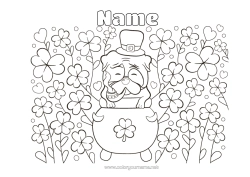 Free colouring Magic cauldron Dog Fortune Clover St Patrick's Day Dogs and cats