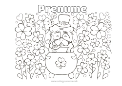 Pagină de colorat personalizată Cazan magic Câine Șansă Trifoi Sărbătoarea Sfântului Patrick Câini și pisici